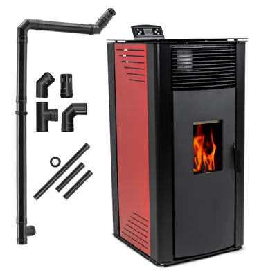 Zdjęcie produktu dla THUNDER® | GAREN RED | Piec na pellet | 15kW | Zestaw rur przyłączeniowych Ø 80 mm | czerwony
