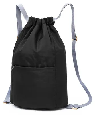 Sporttasche mit Kordelzug, wasserdicht, Nylon, faltbar, 20 l, Schwarz