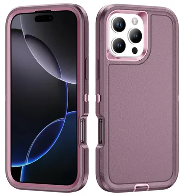 Produktbild von Handyhülle für iPhone 16 Pro Max Hybrid Dreilagige Militärischer Heavy Duty Stoßfeste Schutzhülle Lila