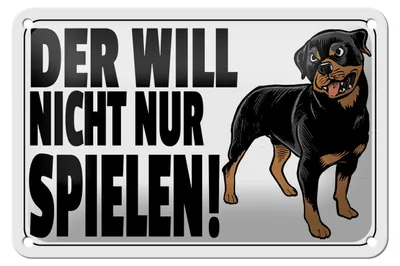 Produktbild von Blechschild Hinweis 18x12cm Hund will nicht nur spielen weiß