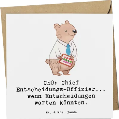 Produktbild von Mr. & Mrs. Panda Glückwunschkarte CEO Entscheidungen - Weiß - Geschenk, Geschäftsstrategie, handgefertigte Geschenke, faltkarte, Unternehmensleitung, doppelkarte, Beruf