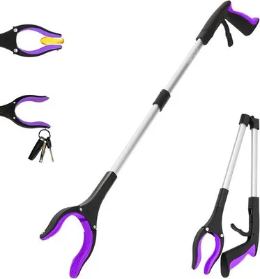 Immagine prodotto di Forbici da giardino - Per anziani e persone con disabilità - Pinza raccoglirifiuti pieghevole con magnete - 83 cm - Viola