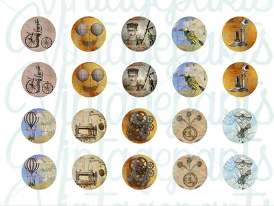 Produktbild von Vintageparts Motivbogen Steampunk für 18mm Cabochons, 7 Stück