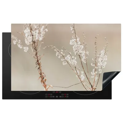 Produktbild von KitchenYeah© Herdabdeckplatte Blumen - Weiß - Pflanzen , 85x52cm, Küche Deko, Glaskeramikkochfeld Herdabdeckung, Abdeckplatte fùr Kochfeld