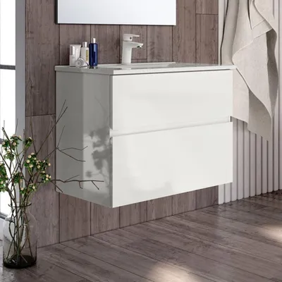Immagine prodotto di Mobile bagno sospeso bianco laccato Londres 2 cassetti 70x45x59H