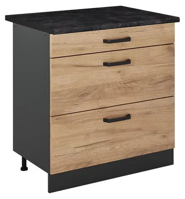 Immagine prodotto di Mobiletto base per cucina Vicco R-Line Rovere dorato/Antracite 80 cm con 3 cassetti piano di lavoro Antracite, Model 72388