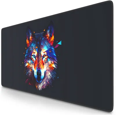 Produktbild von Titanwolf Gaming Mauspad XXL, 900 x 400 x 3 mm, Schreibtischunterlage, abwaschbar, rutschfeste Rückseite, Geschwindigkeit & Präzision, Polygon Wolf