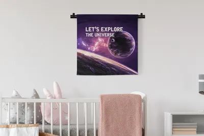 Produktbild von MuchoWow® Wandteppich Wandbehang Zitate - 'Lass uns das Universum erforschen' - Weltraum - Sprichwörter - Jungen - Kinder - Kinder 60x60 cm Tapisserie Dekoration Wandtuch - Dekorationen - Wand Decke
