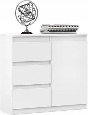 Obrázok produktu pre VBChome Komoda s 3 zásuvkami a 1 dvierkami 80 x 35 x 75 cm biela Bezúchytková zásuvková komoda Viacúčelová skriňa do predsiene Spálňa Obývacia izba Detská izba