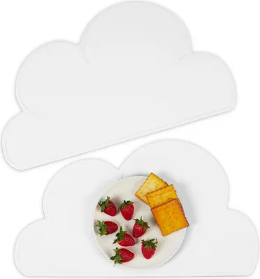 Immagine prodotto di Relaxdays Tovagliette per bambini, set da 2, motivo nuvola, antiscivolo, lavabili, tovagliette per neonati, L x P: 47,5 x 26,5 cm, bianco