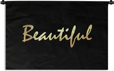 Produktbild von MuchoWow® Wandteppich Wandbehang Zitat - Schönheit - Schwarz - Gold 120x80 cm Tapisserie Dekoration Wandtuch - Wanddekorationen - Wandtücher