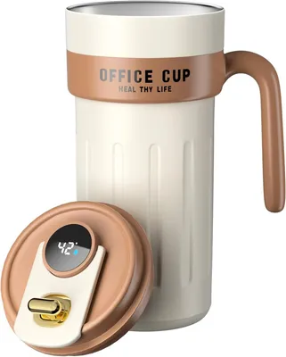Produktbild von Thermobecher, Kaffeebecher to go mit Digitalanzeige, 650ml, Isolierbecher, Braun