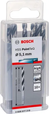 Image de Forets hélicoïdaux à métaux HSS PointTeQ, DIN 338, 5,1 mm, paquet de 10