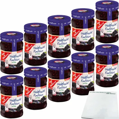 Produktbild von Gut & Günstig Waldfrucht Konfitüre extra mit 50% Frucht 10er Pack (10x450g Glas) + usy Block