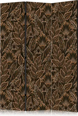 Produktbild von 3-teiliger Einseitiger Vlies Paravent - Dense Vegetation - Botanical Patterns in Illustrative Style; Brown 135x172 cm Blumen f-A-10177-z-e