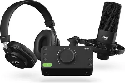 Produktbild von Professionelles Aufnahmepaket mit Audio-Interface, Dynamikmikrofon, Studiokopfhörer und Zubehör
