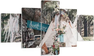 Produktbild von Bild auf Leinwand - Leinwandbild - 5 Teile - Jungvermählten Liebe Landschaft - 125x70cm - Wand Bild - Wanddeko - Wandbilder - Leinwanddruck - Bilder - Wanddekoration - Leinwand bilder - EA125x70-4642