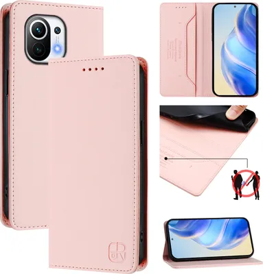 Produktbild von Lederhülle für Xiaomi Mi 11 Hülle Flip Brieftasche Kartenfächern Ständer Schutzhülle Pink