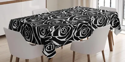Produktbild von ABAKUHAUS Blumen Tischdecke, Vintage Illustration der abstrakten Rose Blumen in Continuous Entwurf, 140 x 170 cm, Charcoal Grau und Weiß