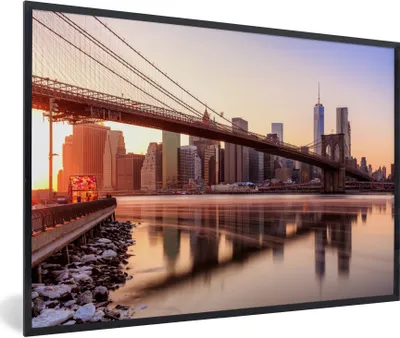 Produktbild von MuchoWow® Gerahmtes Poster New York - Brooklyn - Brücke 90x60 cm - Poster mit Schwarzem Bilderrahmen Wandposter Rahmen Foto Bilder - Fotorahmen - Foto-Plakat