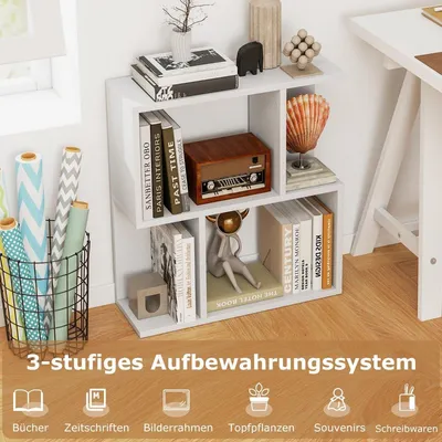 Produktbild von Bücherregal mit 4 Fächern Beistelltisch Couch Nachttisch Sofatisch Raumteiler Holz 50 x 17,5 x 55,5 cm Weiß