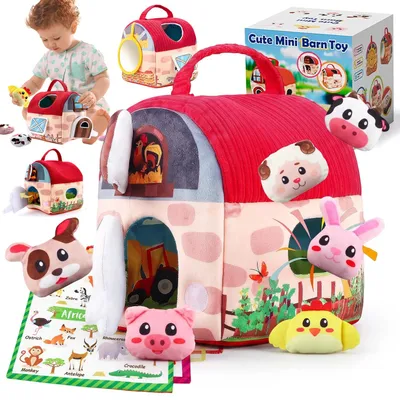 Produktbild von Juksun Baby Spielzeug ab 6 Monaten,Bauernhof Montessori Sensorikspielzeug 6 Tierrasseln Kinder Motorikspielzeug,Sensorikspielzeug Als Geschenk