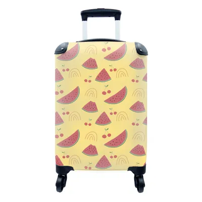 Produktbild von MuchoWow® Koffer Handgepäck Trolley Rollkoffer Kleine Reisekoffer mit 4 Rollen - Melone - Kirsche - Gelb - Muster - Cabin Size < 55x40x23 cm & 55x40x20 cm - Fotokoffer - Kabinenkoffer - Boardgepäck - Reise-Box - Reisekoffer - Reisegepäck - Koffer mit Bild - Trolley für Kinder