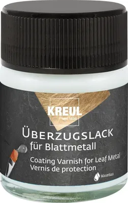 Produktbild von KREUL 99400 - Überzugslack im 50 ml Glas, hochglänzender, transparenter Schutz- und Überzugslack für mit Blattmetall vergoldete Objekte, auf Wasserbasis, Farblos