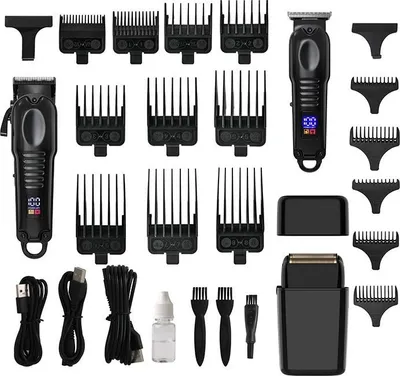 Obrázek produktu pro INF Elektrický zastřihovač vlasů a vousů s digitálním displejem 935W - Profesionální sada Černá