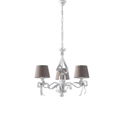 Image de Lustre Lucy fer blanc, déco shabby chic, abat-jour PVC gris tourterelle d.59 cm, 3 lumières look rétro délicat