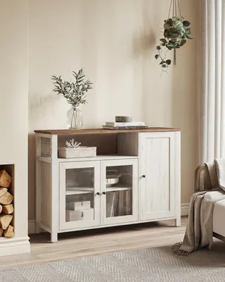 Produktbild von VASAGLE Küchenschrank, 33 x 110 x 75 cm, Aufbewahrungsschrank im Landhausstil, für Esszimmer oder Küche, braun-weiß