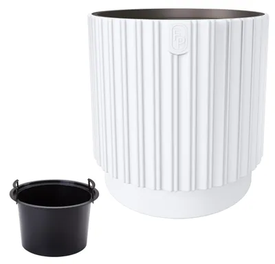 Image de Pot de fleurs rond Mika Cyli 40, avec insert, de couleur blanche