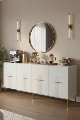 Produktbild von Skye Decor, Hochwertiger Konsolentisch, Weiß & Gold, 180 cm, 100% Melamin