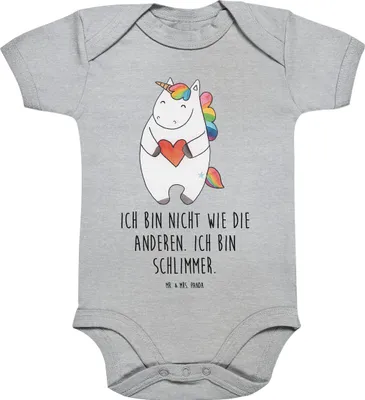 Produktbild von Mr. & Mrs. Panda Strampler Baby Einhorn Herz 3. - 6. Monat - Heather Grey - Geschenk, Einteiler, Lustig, Einhörner, Unicorn, Babybody, Freundin, babykleidung body