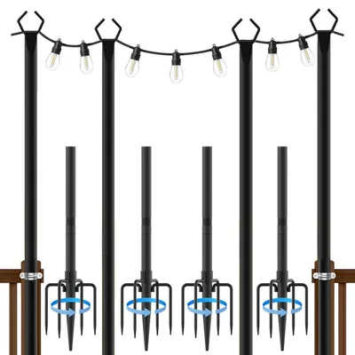 Productafbeelding van 4 stuks Schäferhaken, 300 cm, zwart, metalen tuinstok voor verlichting en decoratie
