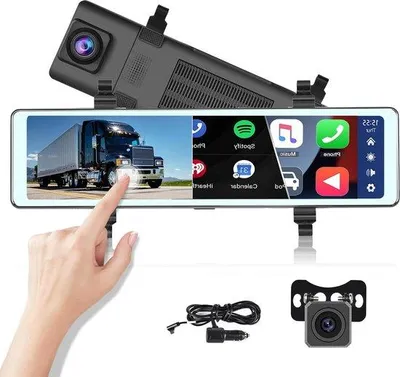 Obrázok produktu pre Zadný zrkadlový monitor 11,6 palca s CarPlay a Android Auto – záznam zadnej jazdy, IPS displej, WDR záznam, Bluetooth, FM, AUX, 7 V – 36 V