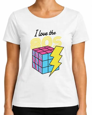 Zdjęcie produktu dla I love the 80s 80s retro neon eighties magic cube flash pop damska koszulka, biały, 3XL