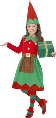 Produktbild von Kostüm Kleiner Weihnachtskobold, Rot und Grün, mit Kleid und Hut