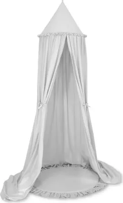 Immagine prodotto di Set: baldacchino in cotone da appendere per la cameretta e tappetino con volant - grigio