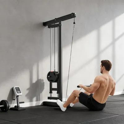 Produktbild von Wandmontierte Kabelzugmaschine, Rudermaschine Heimtraining, Kabelmaschine Stahl, Schwarz | 75 x 16 x 192 cm | 22,5 kg | platzsparend