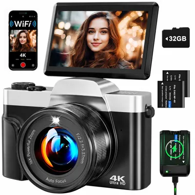 Imagen del producto de Cámara digital 4K de 64 megapíxeles con Wi-Fi, cámara para vlogs con enfoque automático y pantalla de 3 pulgadas