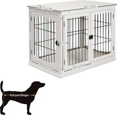 Image de Niche pour chien, MDF robuste et métal, idéale pour l'intérieur, BLANC