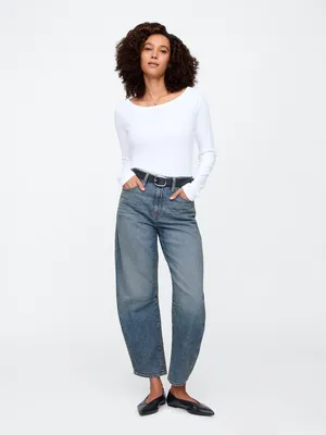 Produktbild von GAP Barrel Jeans, hoher Bund, knöchellang, mittelblau, 32LONG