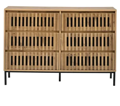 Image de Buffet effet bois 6 tiroirs, style cannage 120x40x81cm