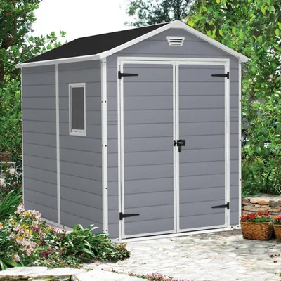 Immagine prodotto di Dmora Casetta da Giardino Cranbrook 236.8x185.8x227h cm Grigio, Resistente Agli Agenti Atmosferici Presenza Finestre