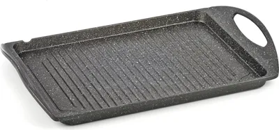 Produktbild von MA-18400 Grillplatte, Pfanne (Induktions-Grillplatte aus Aluminiumguss, geeignet für Elektro-, Gas- und Induktionsherd, Backofenfest bis 280°C, Antihaft-Beschichtung, 42 x 26 x 2,3 cm), Grau