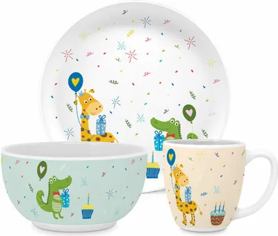 Immagine prodotto di PPD Croco&Giraffe Kids Set, 3-tlg., Geschirr, Becher, Teller, Schale, Kinder, New Bone China, 162302511