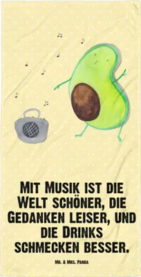 Produktbild von Mr. & Mrs. Panda Handtuch Avocado Tanzen - Gelb Pastell - Geschenk, Strandlaken, Party, Musik, Frottee-Handtuch, Strandtuch, Feier, Urlaub, Duschtuch, Duschhandtuch