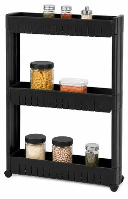 Image de Chariot de rangement - 3 niveaux - 54 x 12 x 78 cm - Noir - Pour salle de bain et cuisine