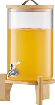 Produktbild von VEVOR Getränkespender (1 x 8 L) für Partys Saftspender (aus Glas) mit tropfsicherem Zapfhahn & Holzständer, Wasserspender für Restaurants Partys, Limonade Eistee selbstgemachte Getränke Spender